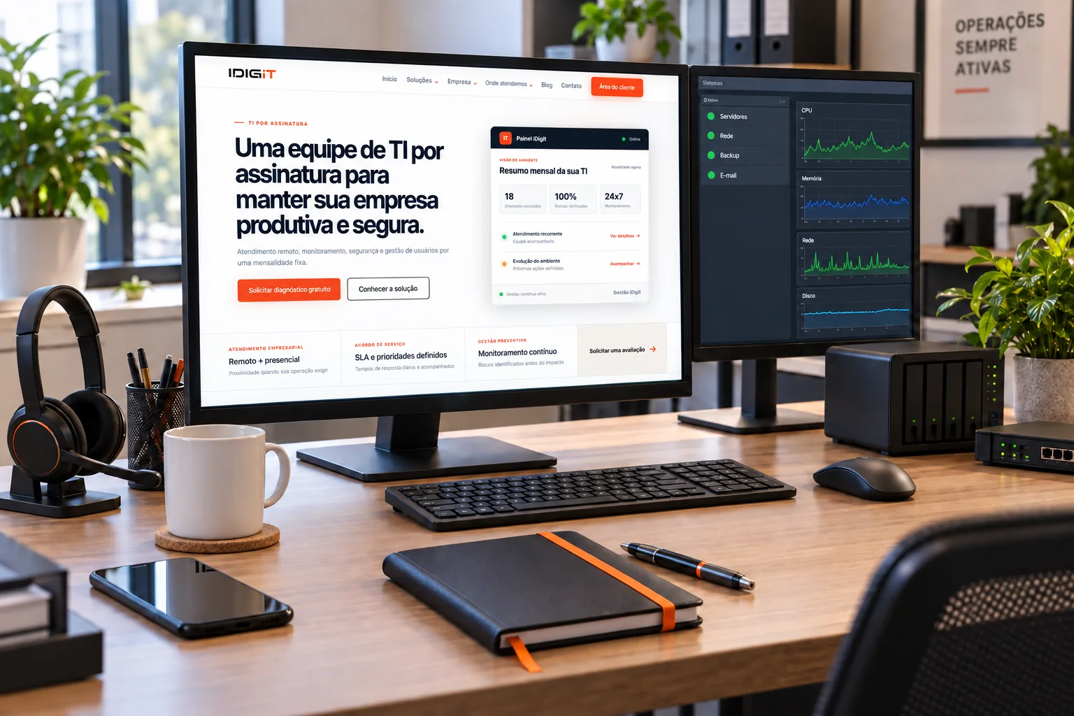 Estação empresarial monitorada com a página de TI por assinatura da iDigit